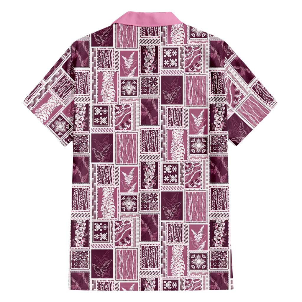 Vintage Aloha Block Quilt Family Matching Off Shoulder Short Dress and Hawaiian Shirt Pink Inspired Lei Motifs LT9 - Polynesian Pride