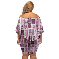 Vintage Aloha Block Quilt Family Matching Off Shoulder Short Dress and Hawaiian Shirt Pink Inspired Lei Motifs LT9 - Polynesian Pride