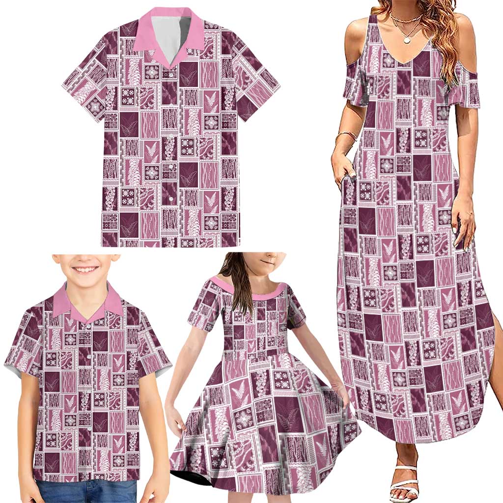 Vintage Aloha Block Quilt Family Matching Summer Maxi Dress and Hawaiian Shirt Pink Inspired Lei Motifs LT9 - Polynesian Pride
