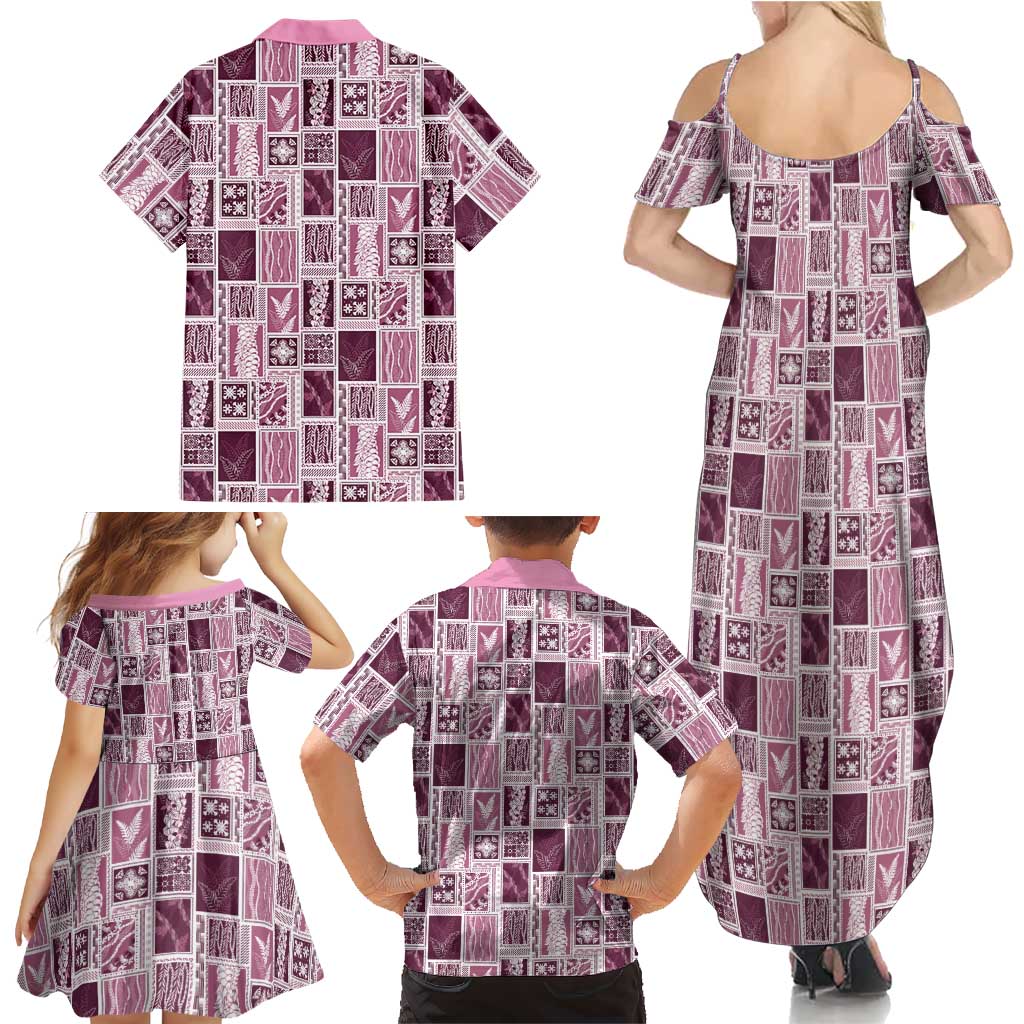 Vintage Aloha Block Quilt Family Matching Summer Maxi Dress and Hawaiian Shirt Pink Inspired Lei Motifs LT9 - Polynesian Pride