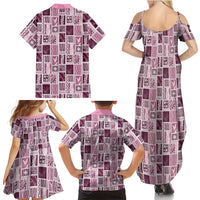 Vintage Aloha Block Quilt Family Matching Summer Maxi Dress and Hawaiian Shirt Pink Inspired Lei Motifs LT9 - Polynesian Pride
