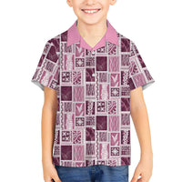 Vintage Aloha Block Quilt Family Matching Summer Maxi Dress and Hawaiian Shirt Pink Inspired Lei Motifs LT9 Son's Shirt Pink - Polynesian Pride