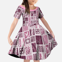 Vintage Aloha Block Quilt Family Matching Tank Maxi Dress and Hawaiian Shirt Pink Inspired Lei Motifs LT9 Daughter's Dress Pink - Polynesian Pride