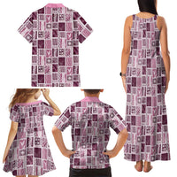 Vintage Aloha Block Quilt Family Matching Tank Maxi Dress and Hawaiian Shirt Pink Inspired Lei Motifs LT9 - Polynesian Pride