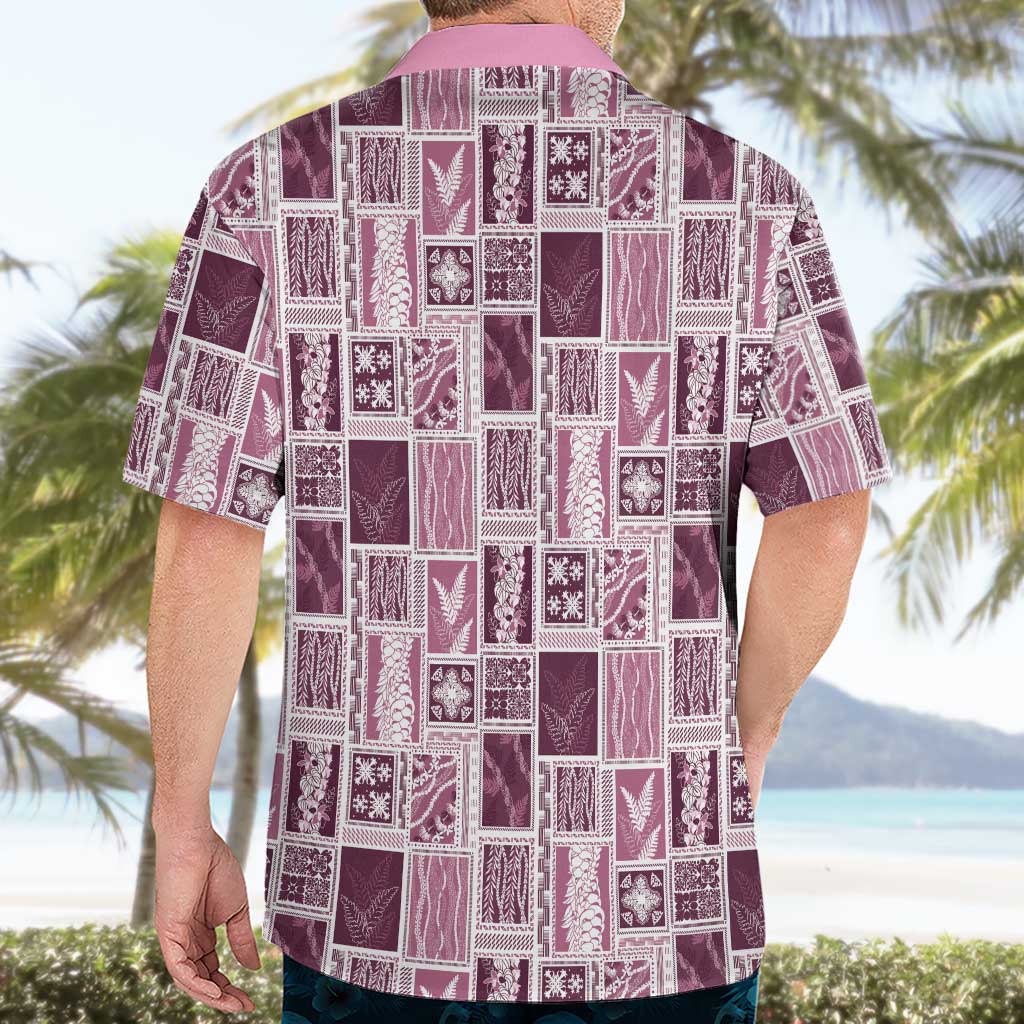 Vintage Aloha Block Quilt Hawaiian Shirt Pink Inspired Lei Motifs - Polynesian Pride