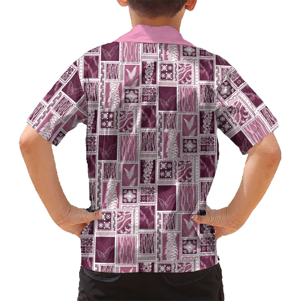 Vintage Aloha Block Quilt Hawaiian Shirt Pink Inspired Lei Motifs - Polynesian Pride