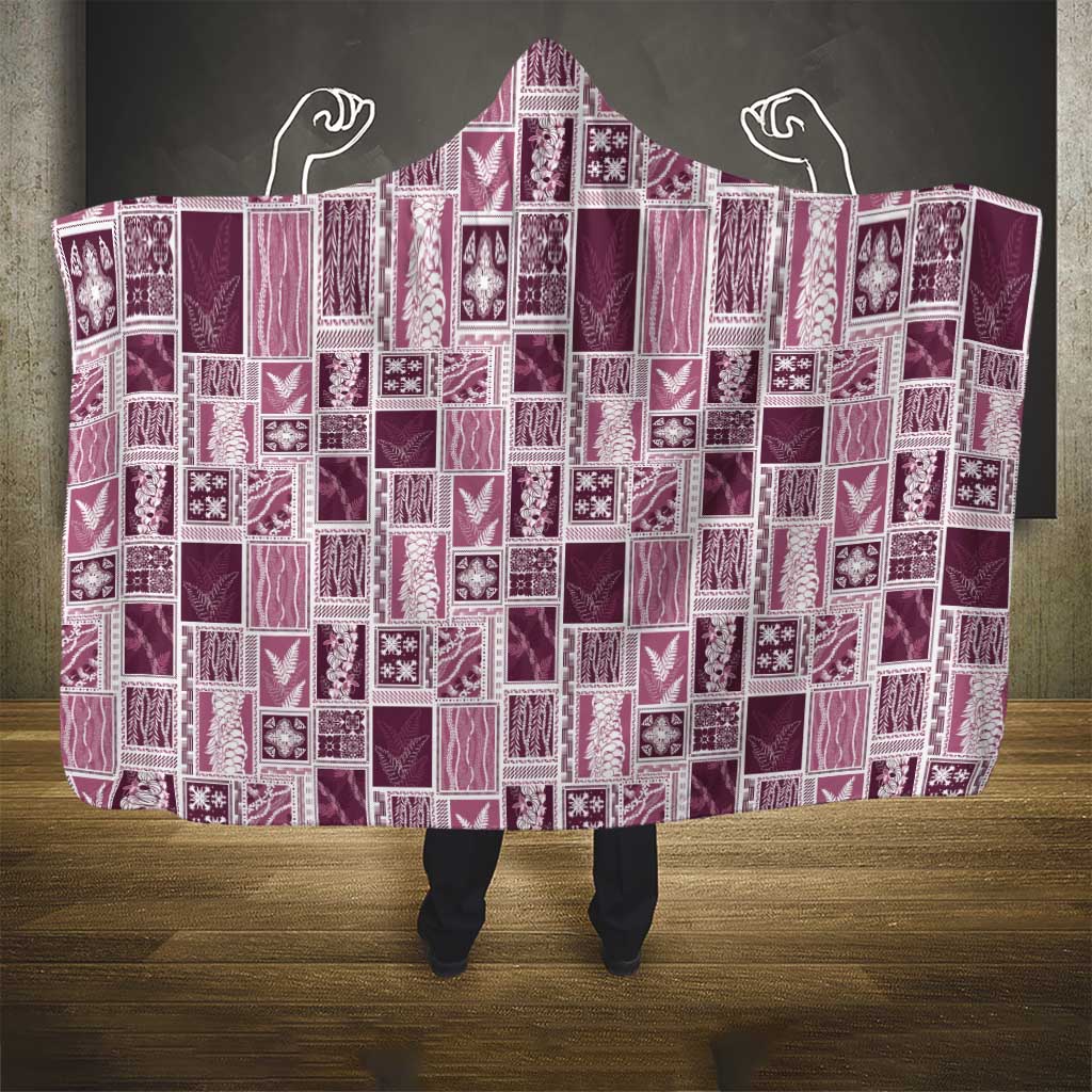Vintage Aloha Block Quilt Hooded Blanket Pink Inspired Lei Motifs - Polynesian Pride