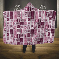 Vintage Aloha Block Quilt Hooded Blanket Pink Inspired Lei Motifs - Polynesian Pride