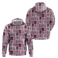 Vintage Aloha Block Quilt Hoodie Pink Inspired Lei Motifs - Polynesian Pride