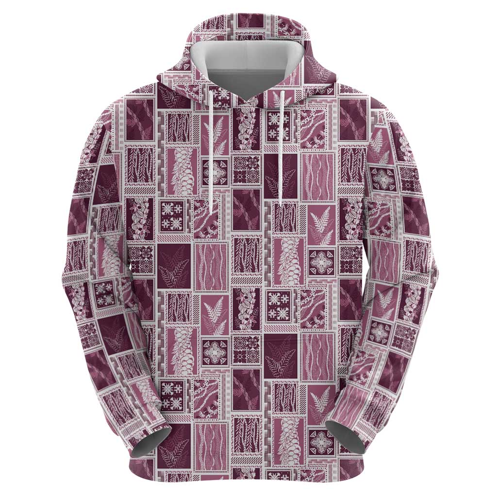 Vintage Aloha Block Quilt Hoodie Pink Inspired Lei Motifs - Polynesian Pride