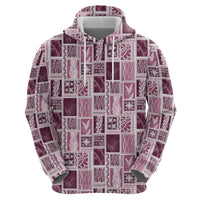 Vintage Aloha Block Quilt Hoodie Pink Inspired Lei Motifs - Polynesian Pride