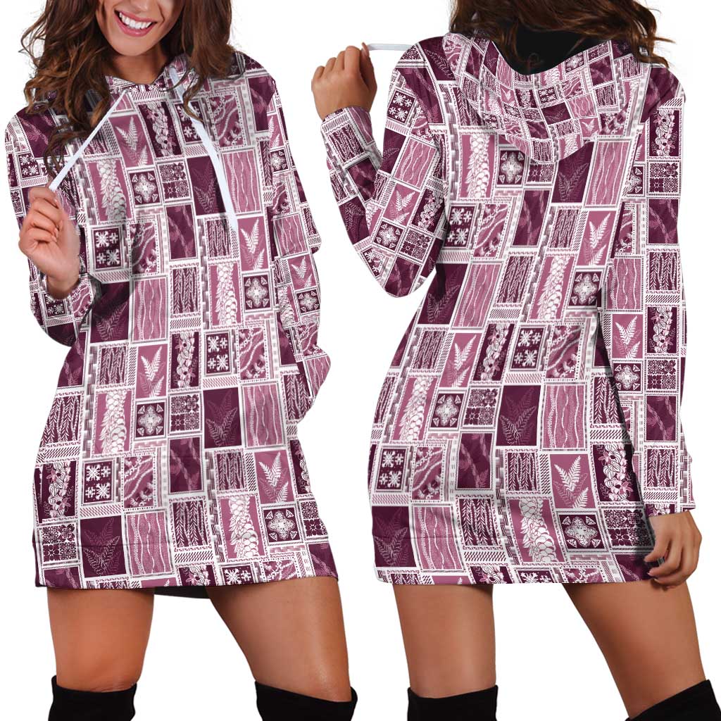 Vintage Aloha Block Quilt Hoodie Dress Pink Inspired Lei Motifs LT9 - Polynesian Pride