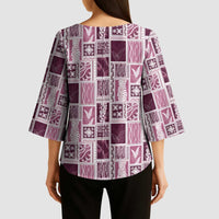 Vintage Aloha Block Quilt Kimono Sleeve Blouse Pink Inspired Lei Motifs - Polynesian Pride