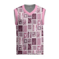Vintage Aloha Block Quilt Christmas Knitted V-Neck Vest Pink Inspired Lei Motifs LT9 Pink - Polynesian Pride