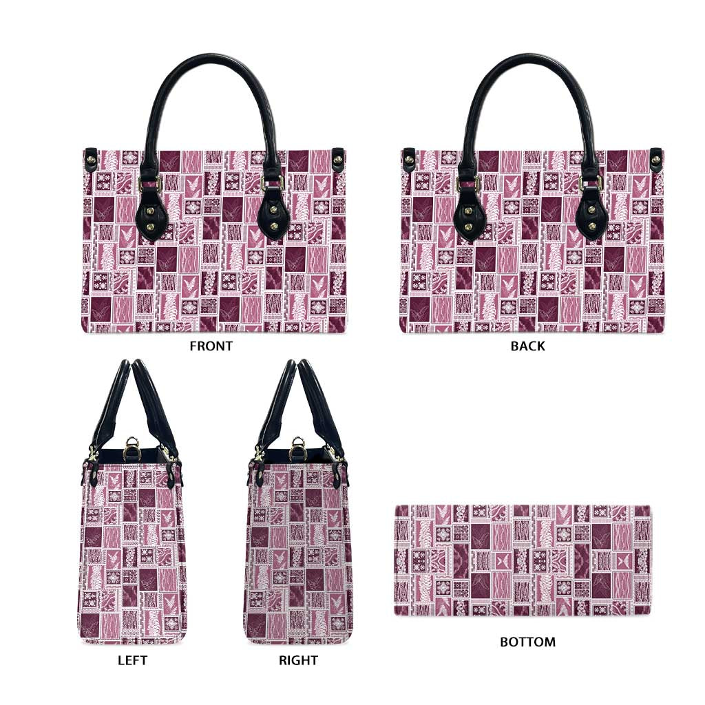 Vintage Aloha Block Quilt Leather Bag Pink Inspired Lei Motifs - Polynesian Pride