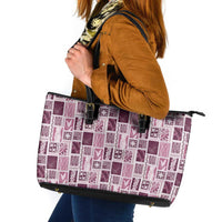 Vintage Aloha Block Quilt Leather Tote Bag Pink Inspired Lei Motifs LT9 Pink - Polynesian Pride