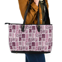 Vintage Aloha Block Quilt Leather Tote Bag Pink Inspired Lei Motifs LT9 - Polynesian Pride