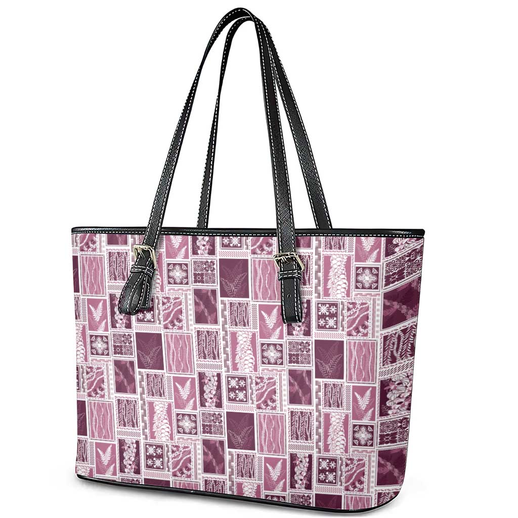 Vintage Aloha Block Quilt Leather Tote Bag Pink Inspired Lei Motifs LT9 - Polynesian Pride