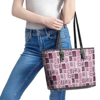Vintage Aloha Block Quilt Leather Tote Bag Pink Inspired Lei Motifs LT9 - Polynesian Pride