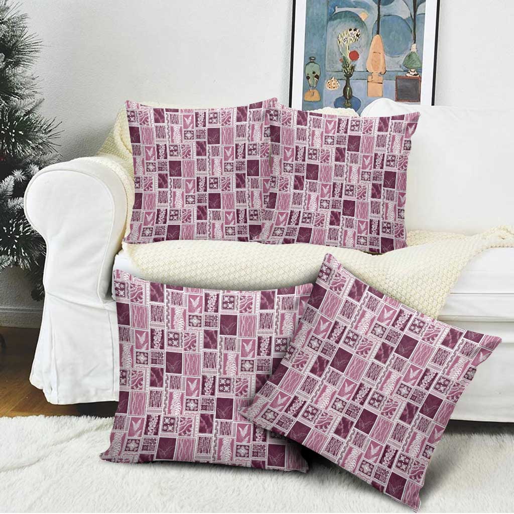 Vintage Aloha Block Quilt Pillow Cover Pink Inspired Lei Motifs - Polynesian Pride