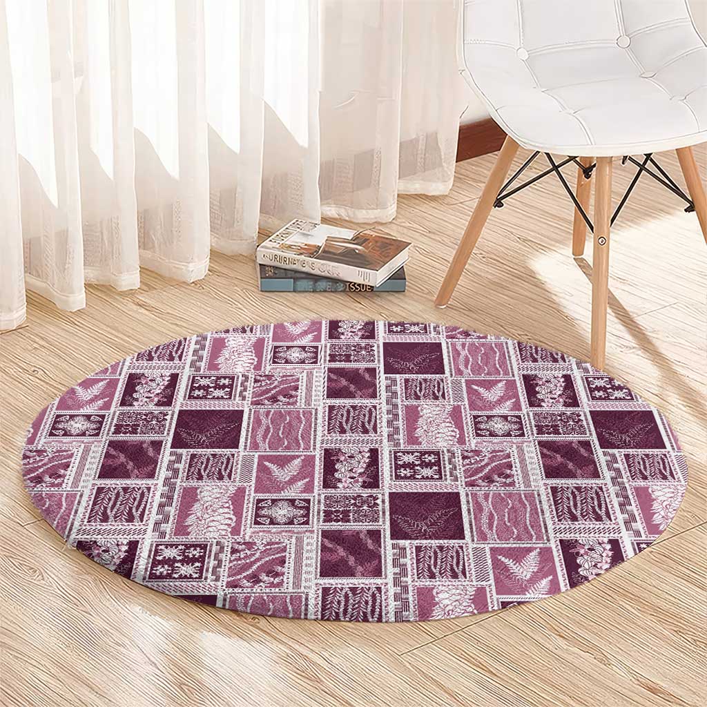 Vintage Aloha Block Quilt Round Carpet Pink Inspired Lei Motifs - Polynesian Pride