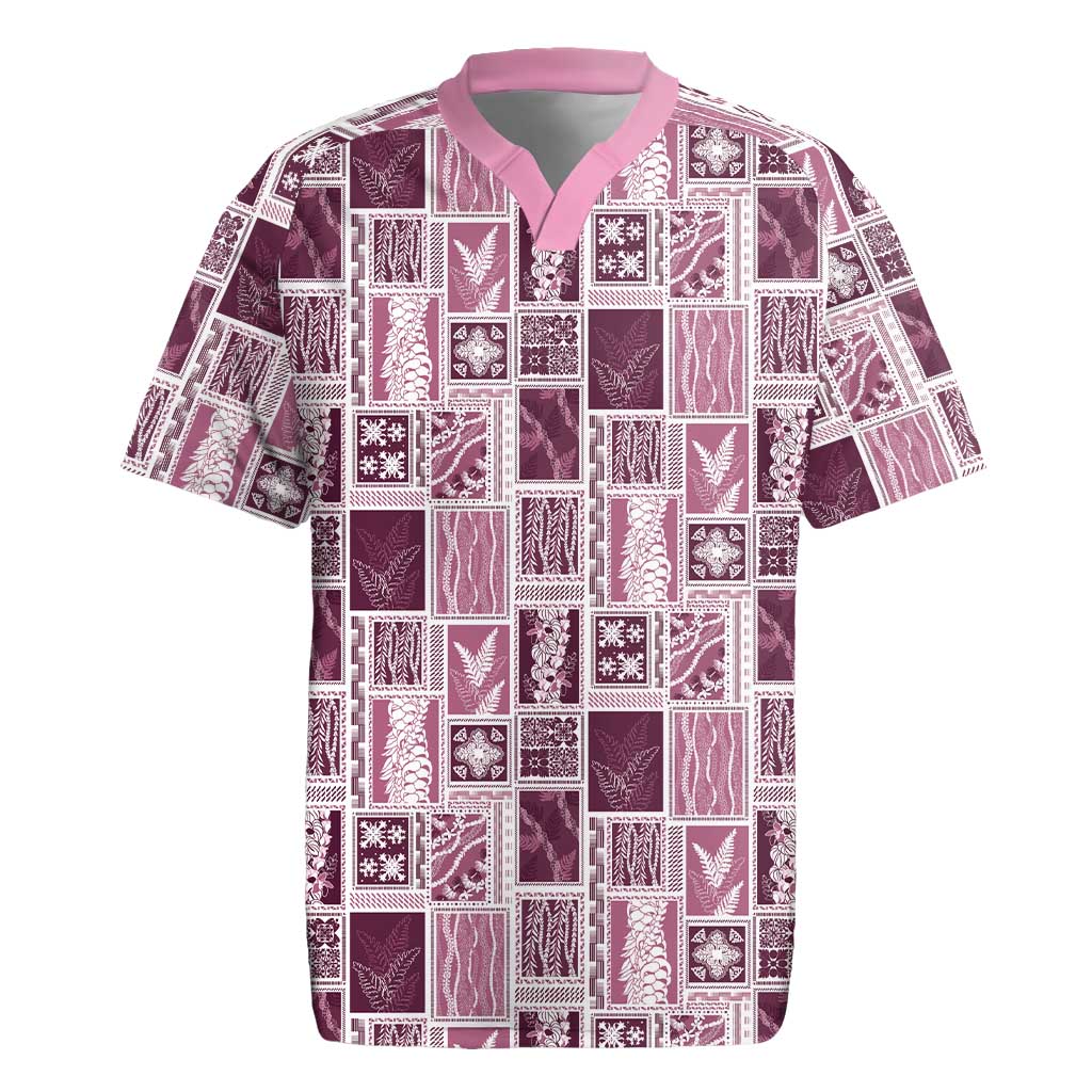 Vintage Aloha Block Quilt Rugby Jersey Pink Inspired Lei Motifs - Polynesian Pride
