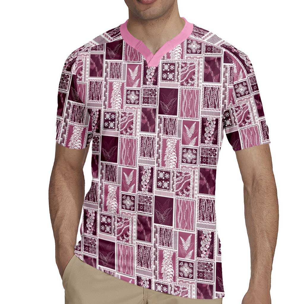 Vintage Aloha Block Quilt Rugby Jersey Pink Inspired Lei Motifs - Polynesian Pride
