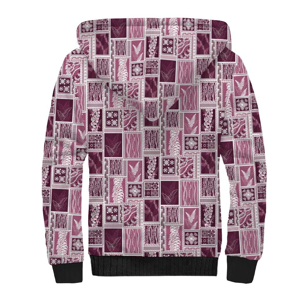 Vintage Aloha Block Quilt Sherpa Hoodie Pink Inspired Lei Motifs LT9 - Polynesian Pride