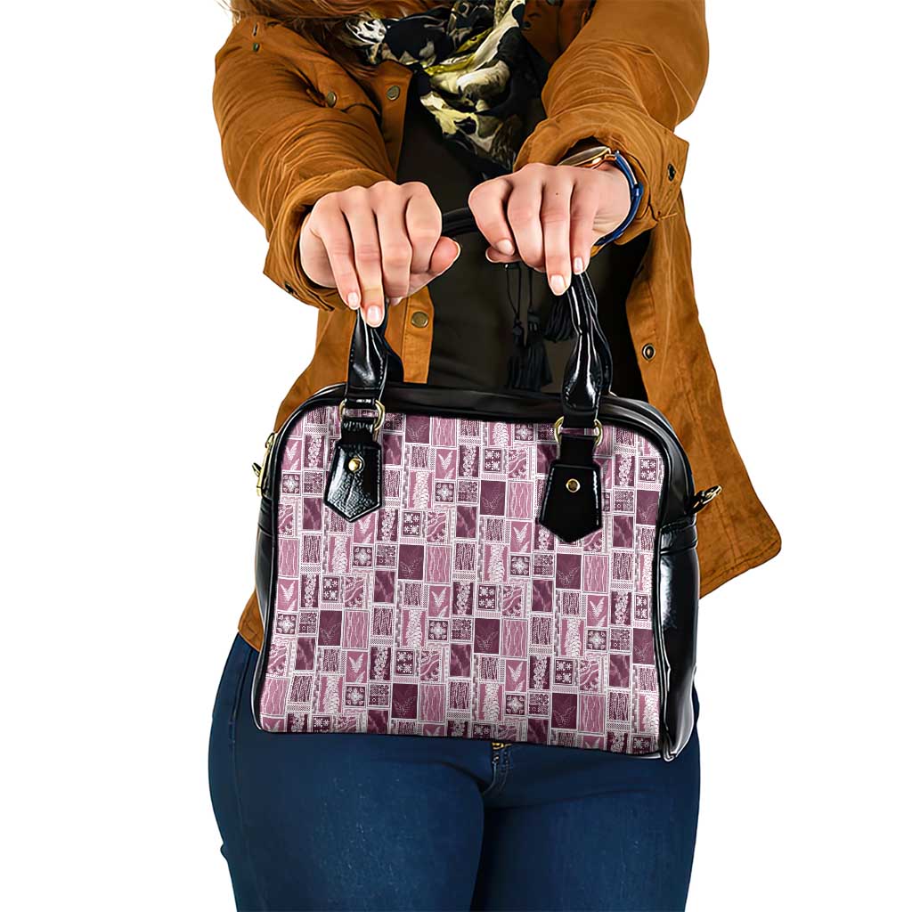 Vintage Aloha Block Quilt Shoulder Handbag Pink Inspired Lei Motifs LT9 One Size Pink - Polynesian Pride