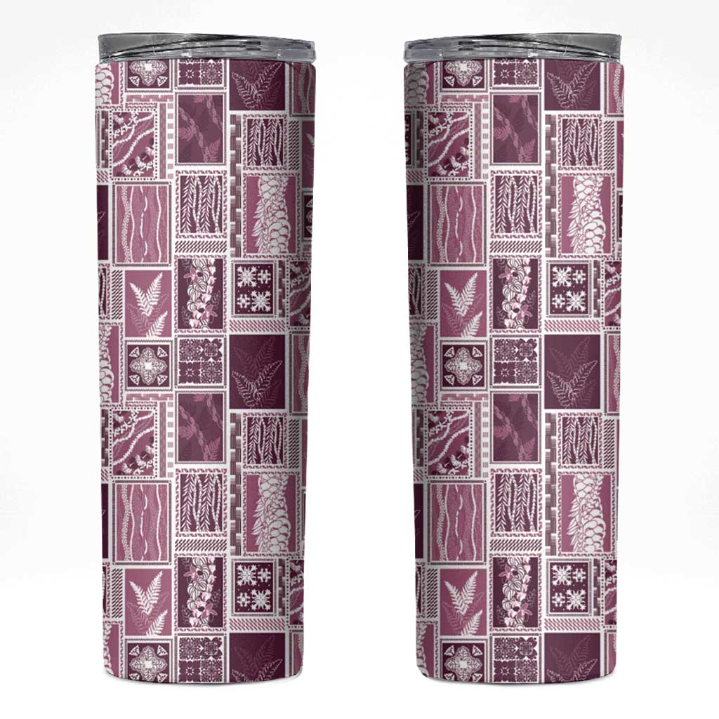 Vintage Aloha Block Quilt Skinny Tumbler Pink Inspired Lei Motifs LT9 Pink - Polynesian Pride