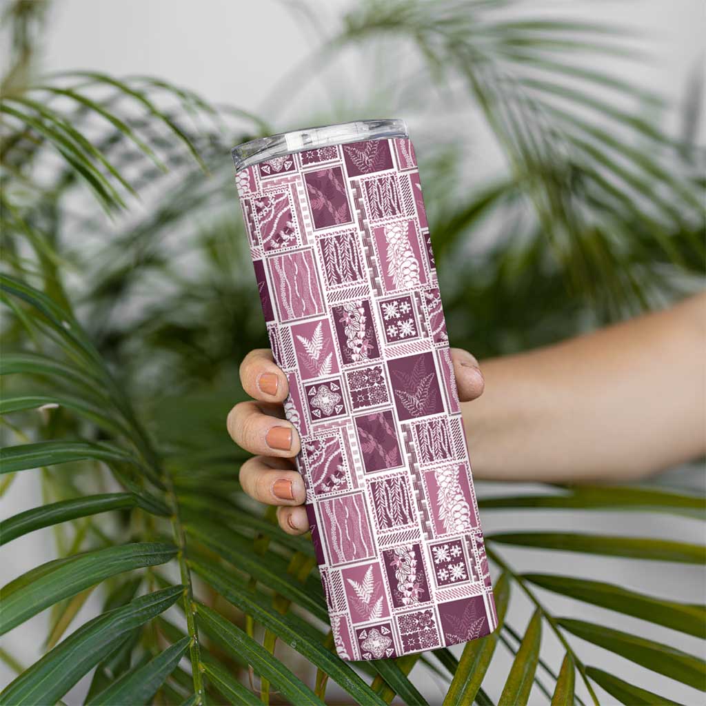 Vintage Aloha Block Quilt Skinny Tumbler Pink Inspired Lei Motifs LT9 - Polynesian Pride