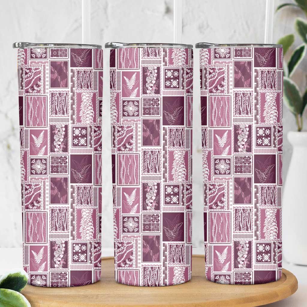 Vintage Aloha Block Quilt Skinny Tumbler Pink Inspired Lei Motifs LT9 - Polynesian Pride