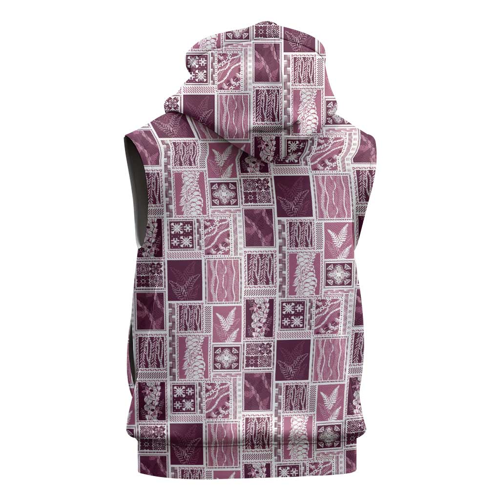 Vintage Aloha Block Quilt Sleeveless Hoodie Pink Inspired Lei Motifs - Polynesian Pride