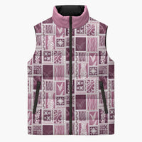 Vintage Aloha Block Quilt Sleeveless Puffer Jacket Pink Inspired Lei Motifs - Polynesian Pride
