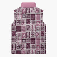 Vintage Aloha Block Quilt Sleeveless Puffer Jacket Pink Inspired Lei Motifs - Polynesian Pride