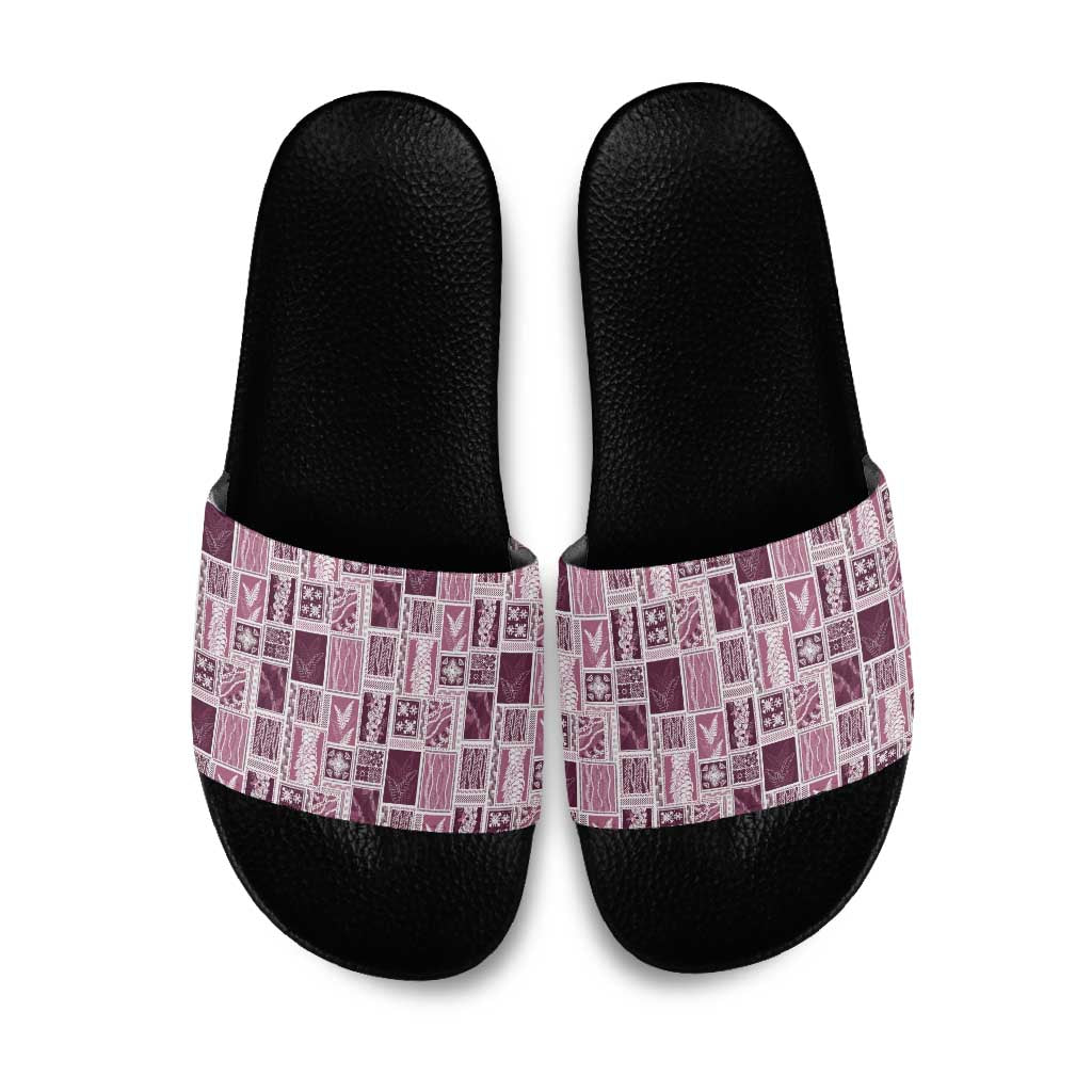 Vintage Aloha Block Quilt Slide Sandals Pink Inspired Lei Motifs - Polynesian Pride