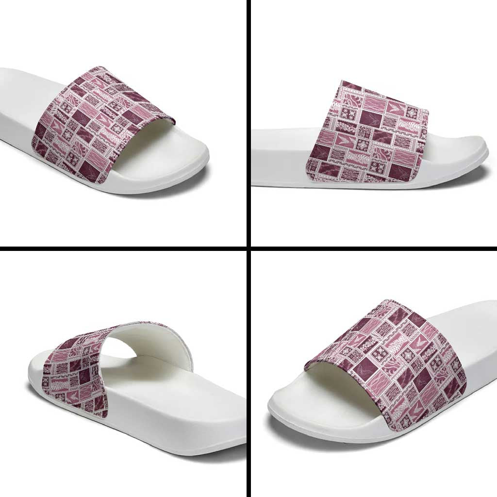 Vintage Aloha Block Quilt Slide Sandals Pink Inspired Lei Motifs - Polynesian Pride