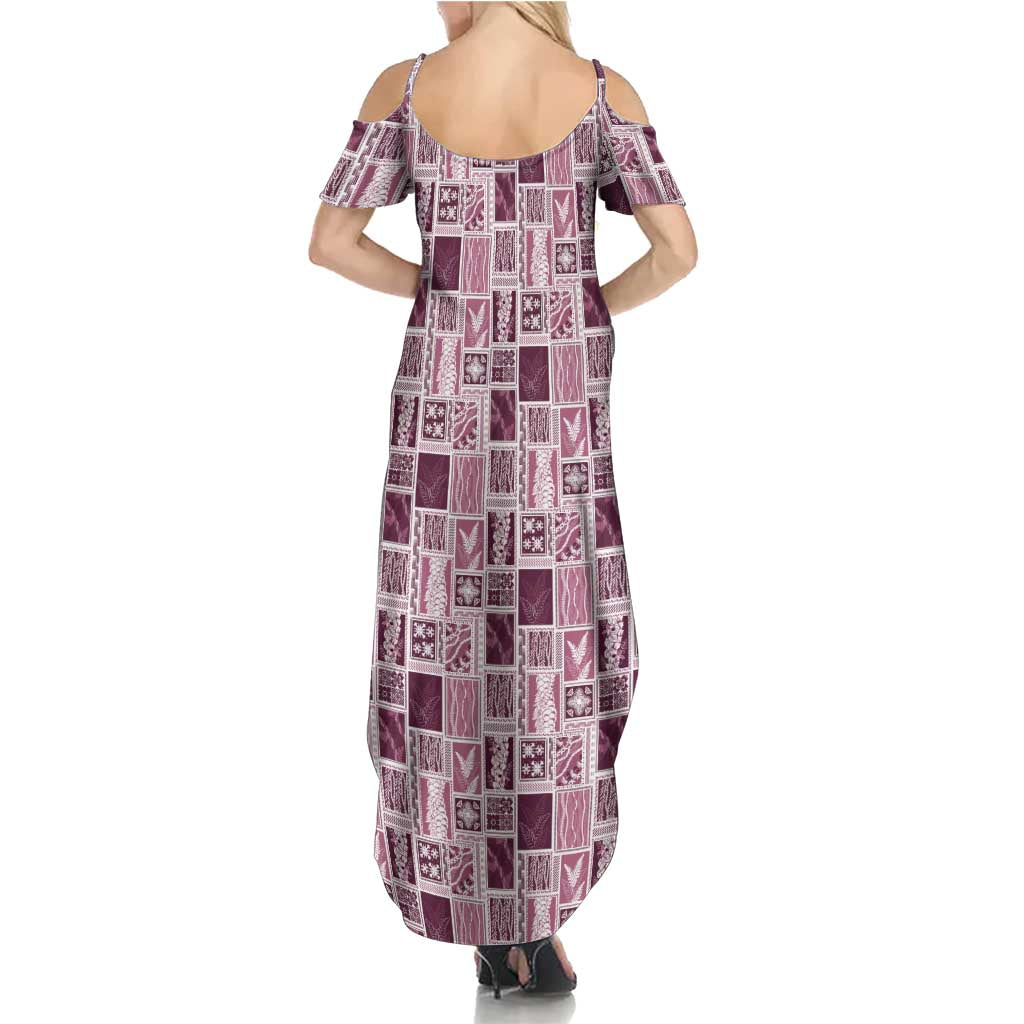 Vintage Aloha Block Quilt Summer Maxi Dress Pink Inspired Lei Motifs - Polynesian Pride