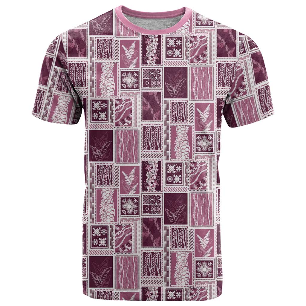 Vintage Aloha Block Quilt T Shirt Pink Inspired Lei Motifs - Polynesian Pride