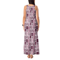 Vintage Aloha Block Quilt Tank Maxi Dress Pink Inspired Lei Motifs - Polynesian Pride