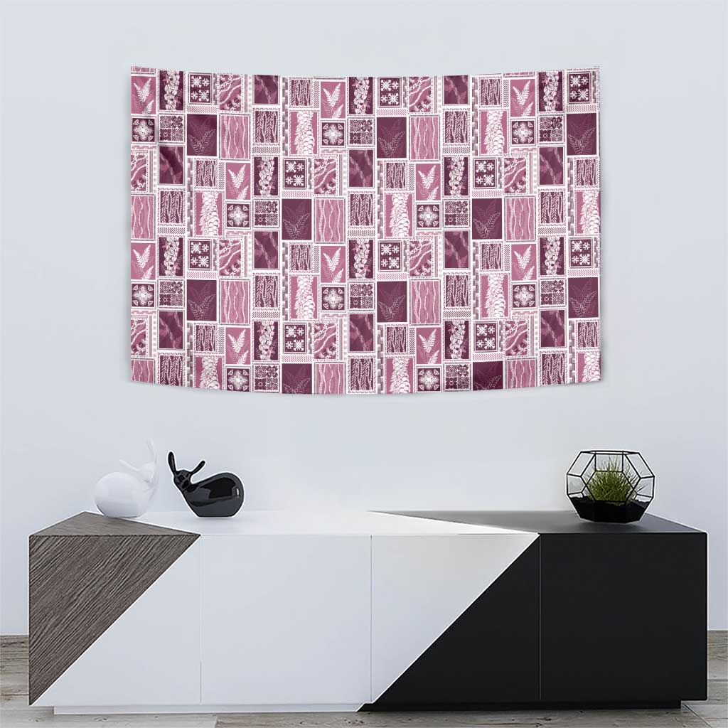 Vintage Aloha Block Quilt Tapestry Pink Inspired Lei Motifs - Polynesian Pride
