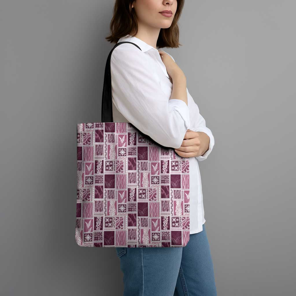 Vintage Aloha Block Quilt Tote Bag Pink Inspired Lei Motifs - Polynesian Pride