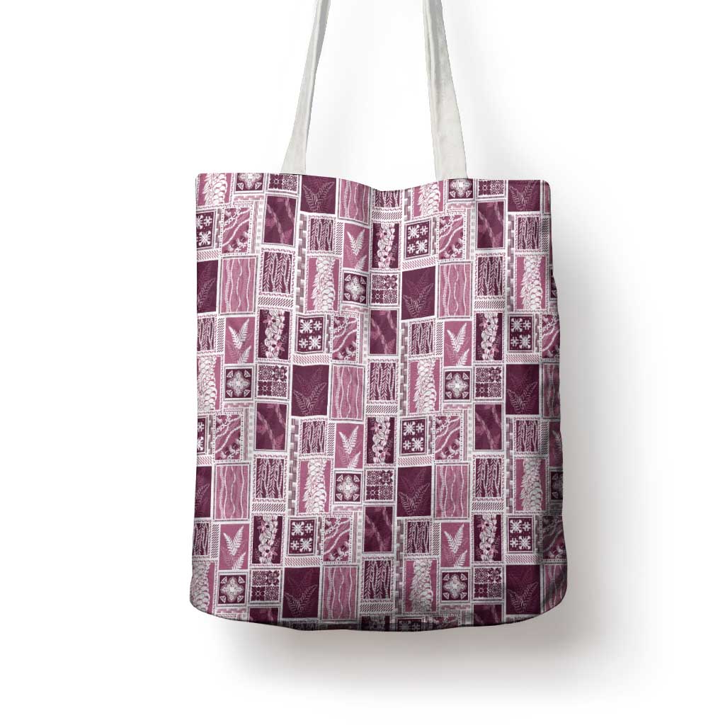 Vintage Aloha Block Quilt Tote Bag Pink Inspired Lei Motifs - Polynesian Pride