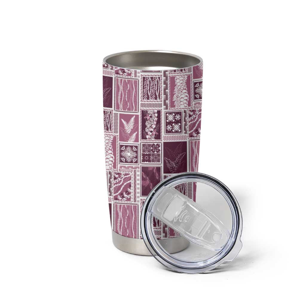 Vintage Aloha Block Quilt Tumbler Cup Pink Inspired Lei Motifs - Polynesian Pride