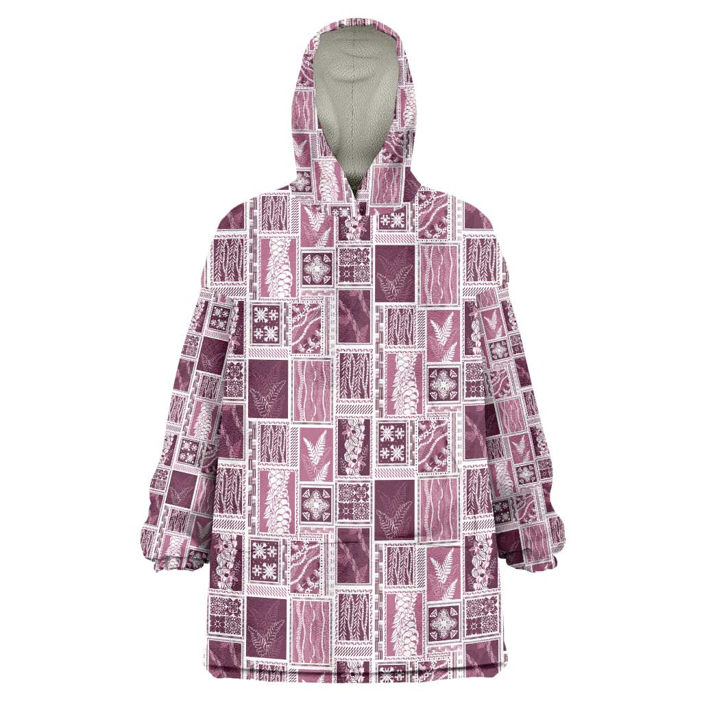 Vintage Aloha Block Quilt Wearable Blanket Hoodie Pink Inspired Lei Motifs LT9 One Size Pink - Polynesian Pride