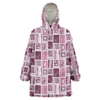 Vintage Aloha Block Quilt Wearable Blanket Hoodie Pink Inspired Lei Motifs LT9 One Size Pink - Polynesian Pride