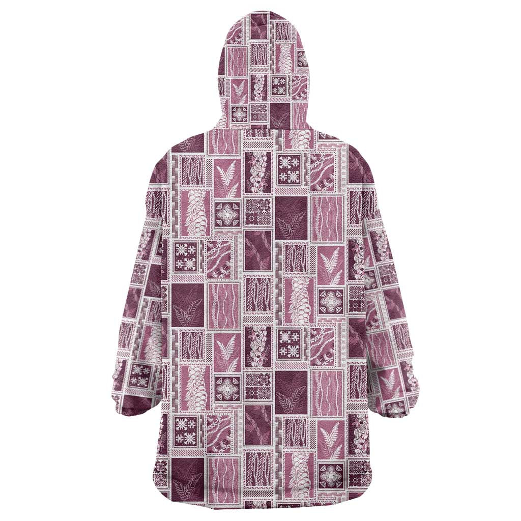 Vintage Aloha Block Quilt Wearable Blanket Hoodie Pink Inspired Lei Motifs LT9 - Polynesian Pride