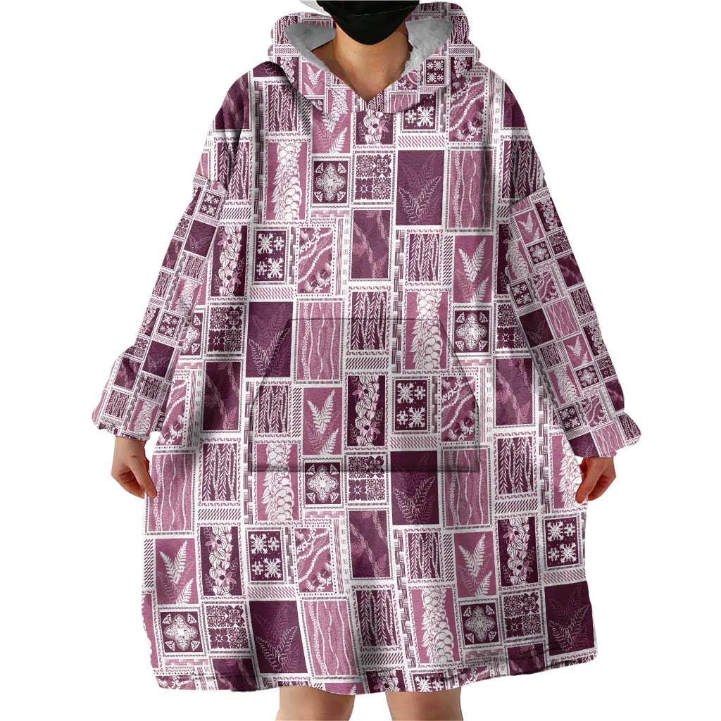 Vintage Aloha Block Quilt Wearable Blanket Hoodie Pink Inspired Lei Motifs LT9 - Polynesian Pride