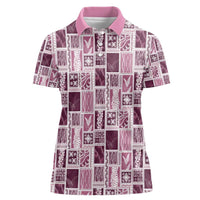 Vintage Aloha Block Quilt Women Polo Shirt Pink Inspired Lei Motifs - Polynesian Pride