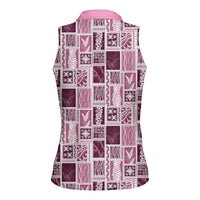 Vintage Aloha Block Quilt Women Sleeveless Polo Shirt Pink Inspired Lei Motifs LT9 - Polynesian Pride